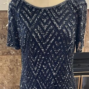 STUNNING Elegant Navy Blue Sequin Dress see measurements